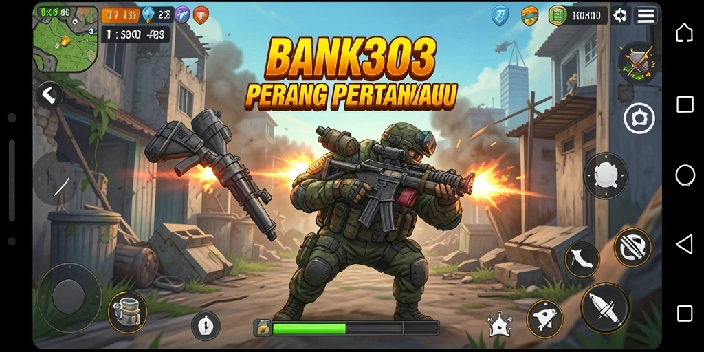 Screenshot gameplay <strong>BANK303</strong> menunjukkan pertahanan yang kuat melawan gelombang musuh.