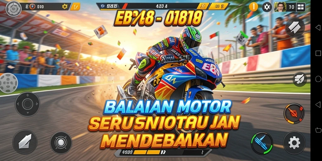 Screenshot gameplay E88 yang menampilkan aksi balap motor seru.