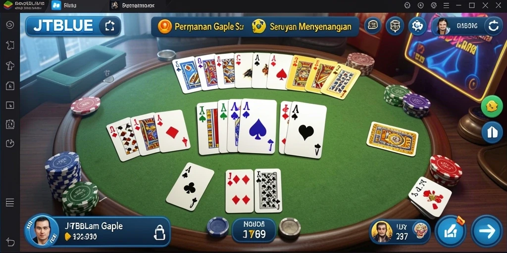 Screenshot JTBLUE menunjukkan gameplay menegangkan dan seru di Gaple.