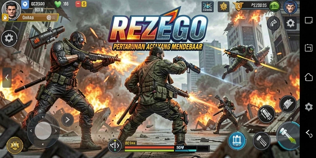 Tampilan gameplay <strong>REZEGO</strong> yang penuh aksi dan mendebarkan.