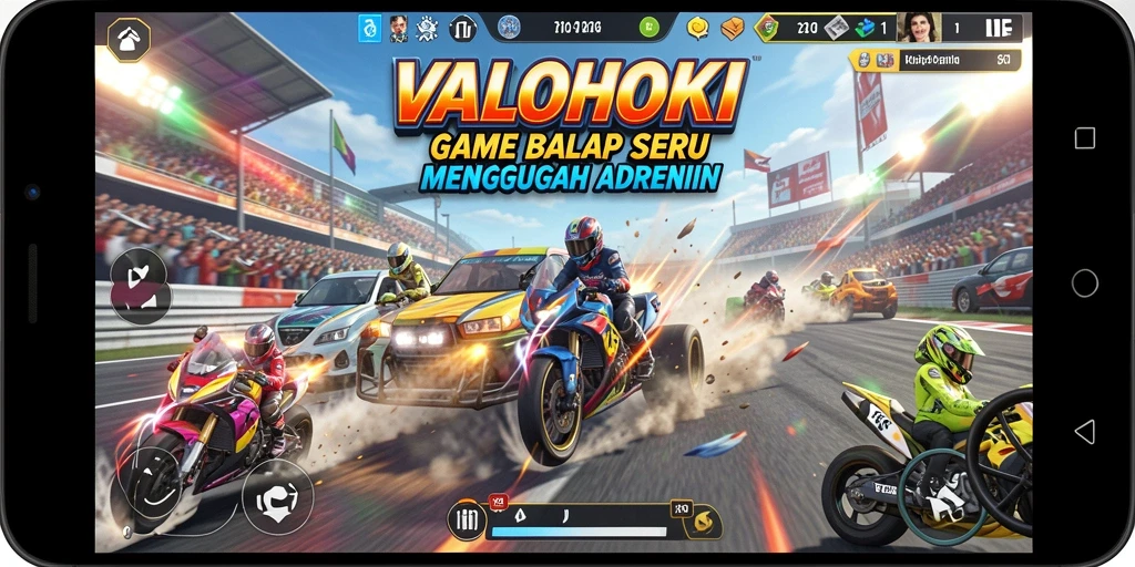 Tampilan gameplay balap VALOHOKI yang mendebarkan dan penuh aksi.